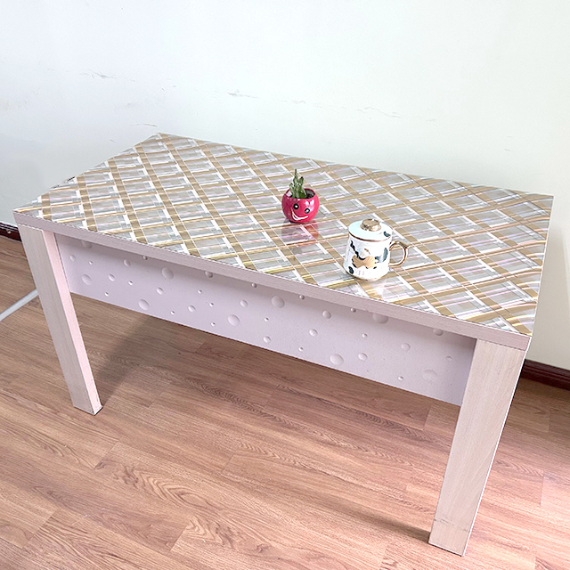 HM-011 Soft Glass Decorative Golden Laser Printed Design PVC Table Cover For Table