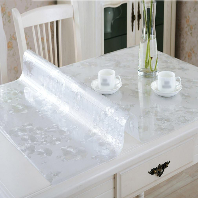 HM-031 1.5mm Factory Wholesale Soft Clear Embossed PVC Table Cover Roll