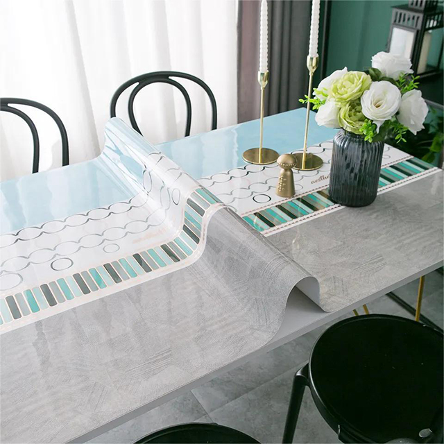 HM-038 Table Cover Print PVC Eco-Friendly Waterproof Decorative Soft Glass Table Sheet