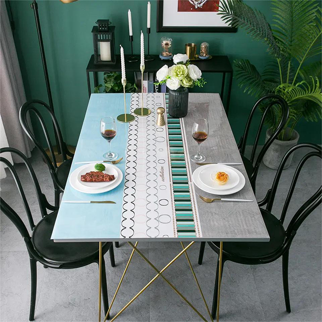 HM-038 Table Cover Print PVC Eco-Friendly Waterproof Decorative Soft Glass Table Sheet