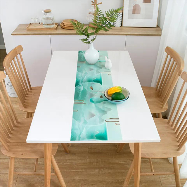 HM-048 Decorative Table Protector Customized Soft Glass Printed PVC Table Cover For Party