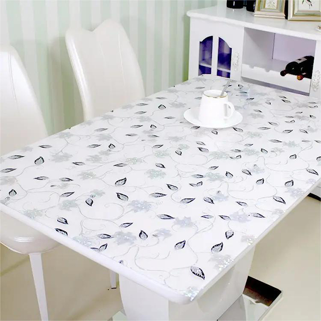 HM-043 Solid Thick Soft Glass PVC Laser Printed Table Cloth For Home Decor