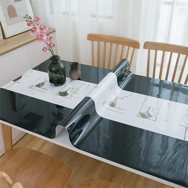 HM-047 Decorative 1.2mm Printed Waterproof Soft Glass PVC Plastic Cover For Tables