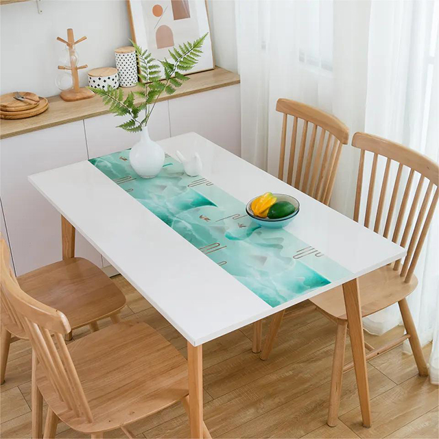 HM-048 Decorative Table Protector Customized Soft Glass Printed PVC Table Cover For Party