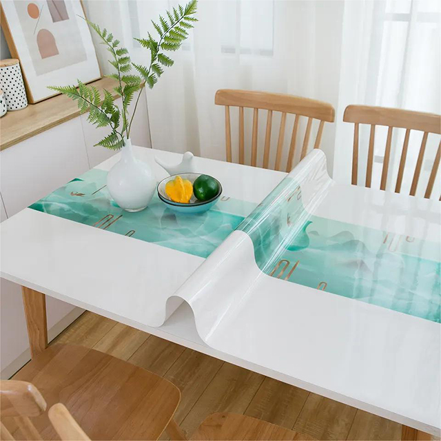 HM-048 Decorative Table Protector Customized Soft Glass Printed PVC Table Cover For Party